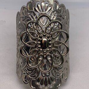 Floral Silver Tone Cuff Bracelet UNBRANDED